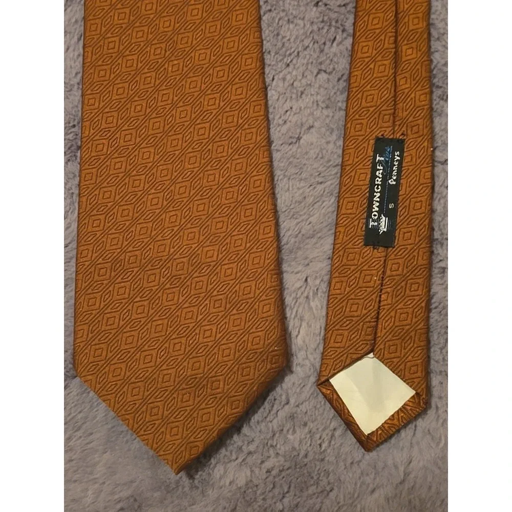 Vintage Towncraft Deluxe Tie Mens Brown Textured Geometric 70s Retro 4